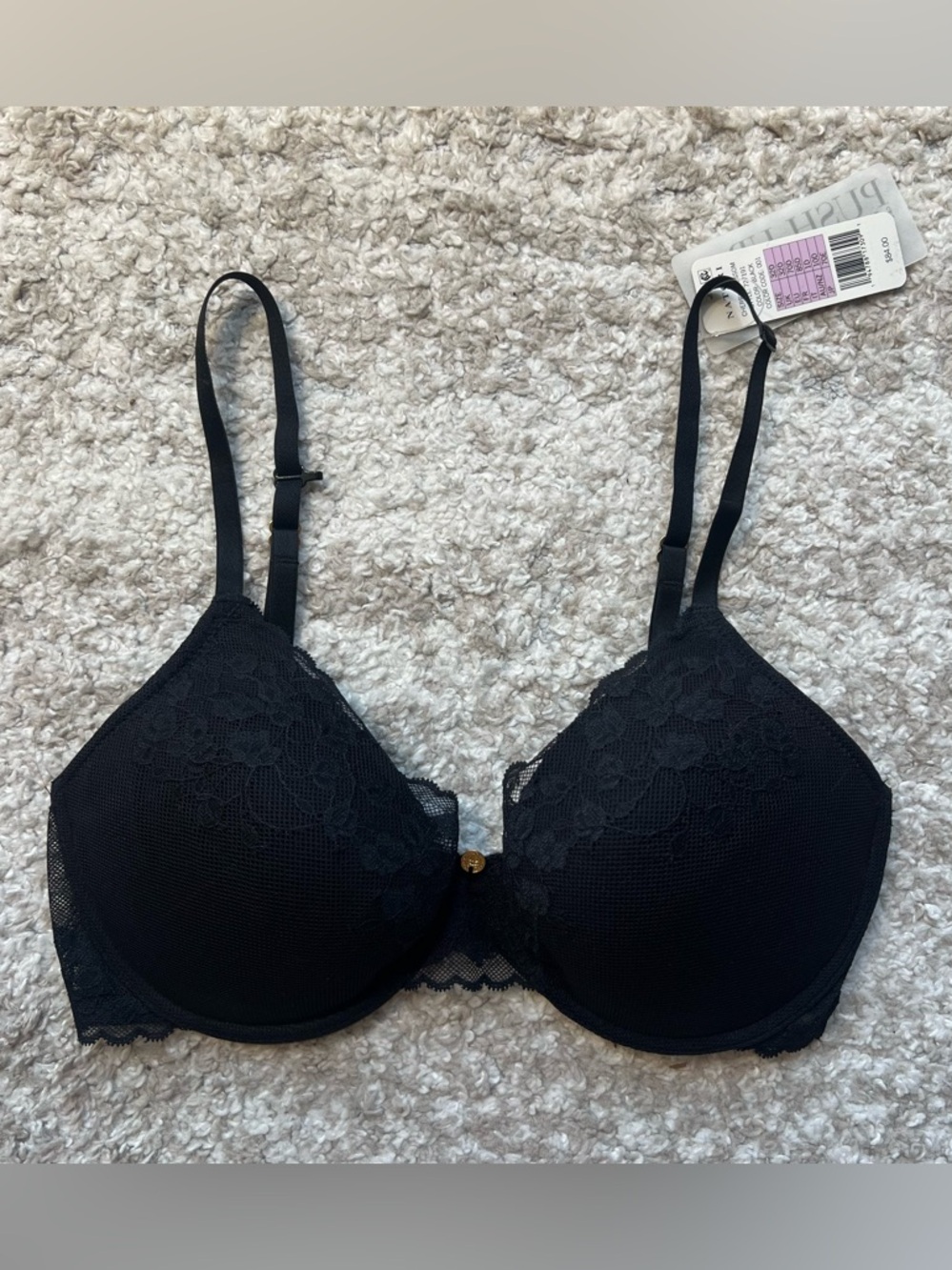 Natori Black Cherry Blossom Plunge Lace Convertible Spacer Push-Up Bra